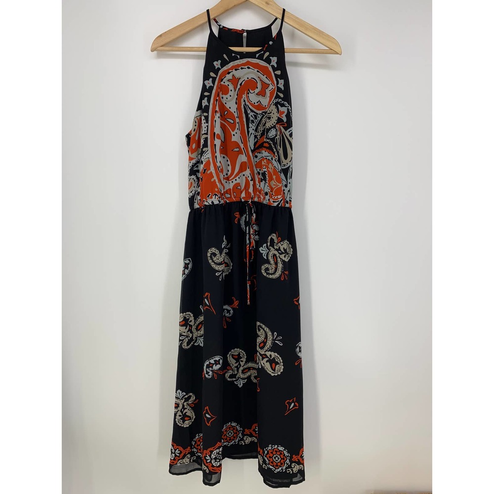 NWT LOFT Womens S Black Halter Neck Drawstring Tie Waist Sleeveless Dress